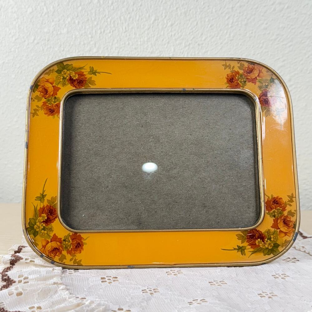 Vintage 70s Floral Enamel Swivel Photo Frame 4.25 x 6 Whimsigoth Retro Romantic